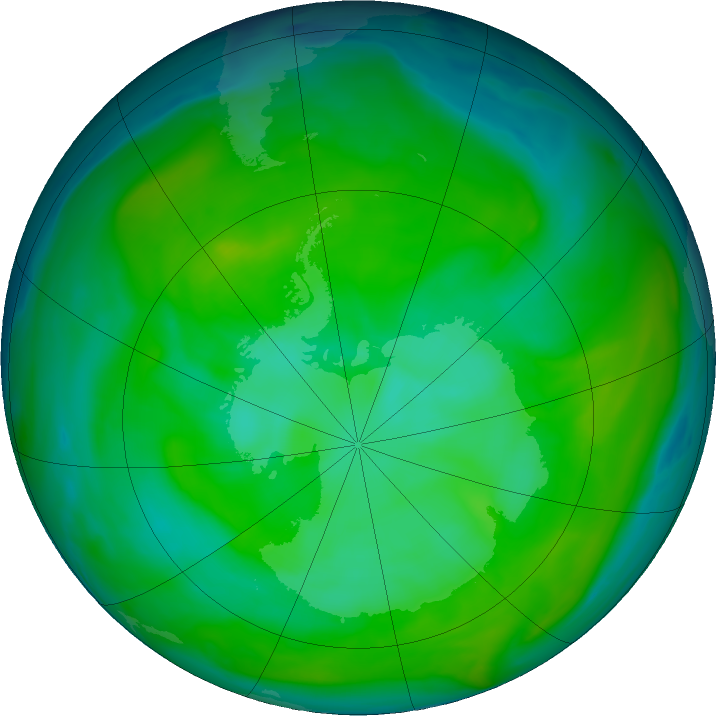 Antarctic ozone map for 26 December 2019